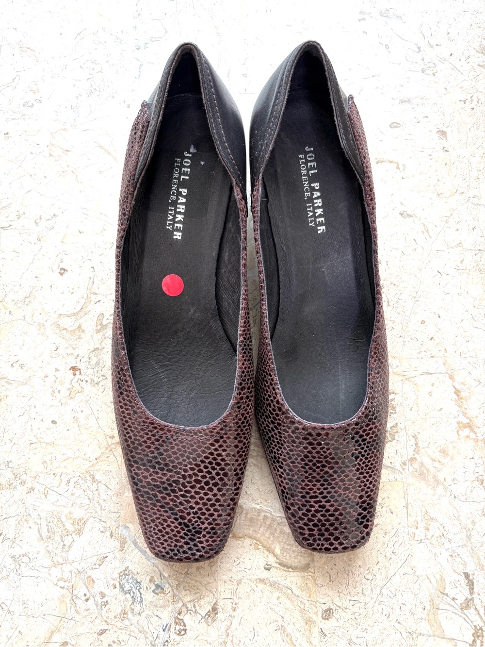 Elegant Leather Slip On Medium Block Heels Italy Square Toe Joel Parker Size 8 B